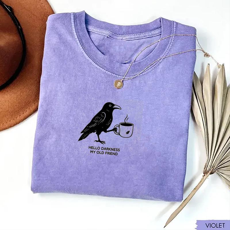 Raven Coffee Lover T-Shirt Gift for Halloween, Gothic Fans & Bookworms - Soft Cotton Graphic Tee - MyFaceSocksAU