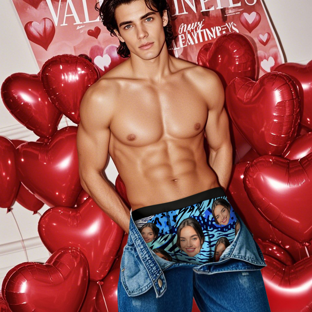 Custom Face Boxer Shorts Men's Face Mixed Patterns Underwear Valentine's Day Gifts Blue - MyFaceSocksAU