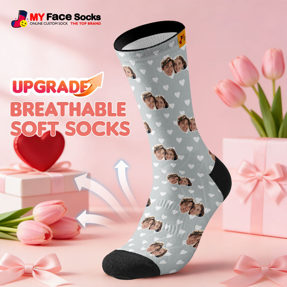 Custom Couple Theme Heart Face Socks Personalized I Love You Couple Valentine Day Socks with Photo Cute Couple Gift - MyFaceSocksAU