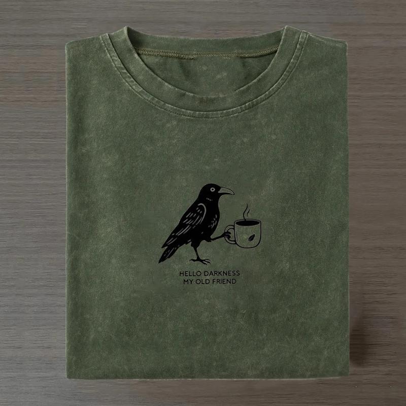 Raven Coffee Lover T-Shirt Gift for Halloween, Gothic Fans & Bookworms - Soft Cotton Graphic Tee - MyFaceSocksAU