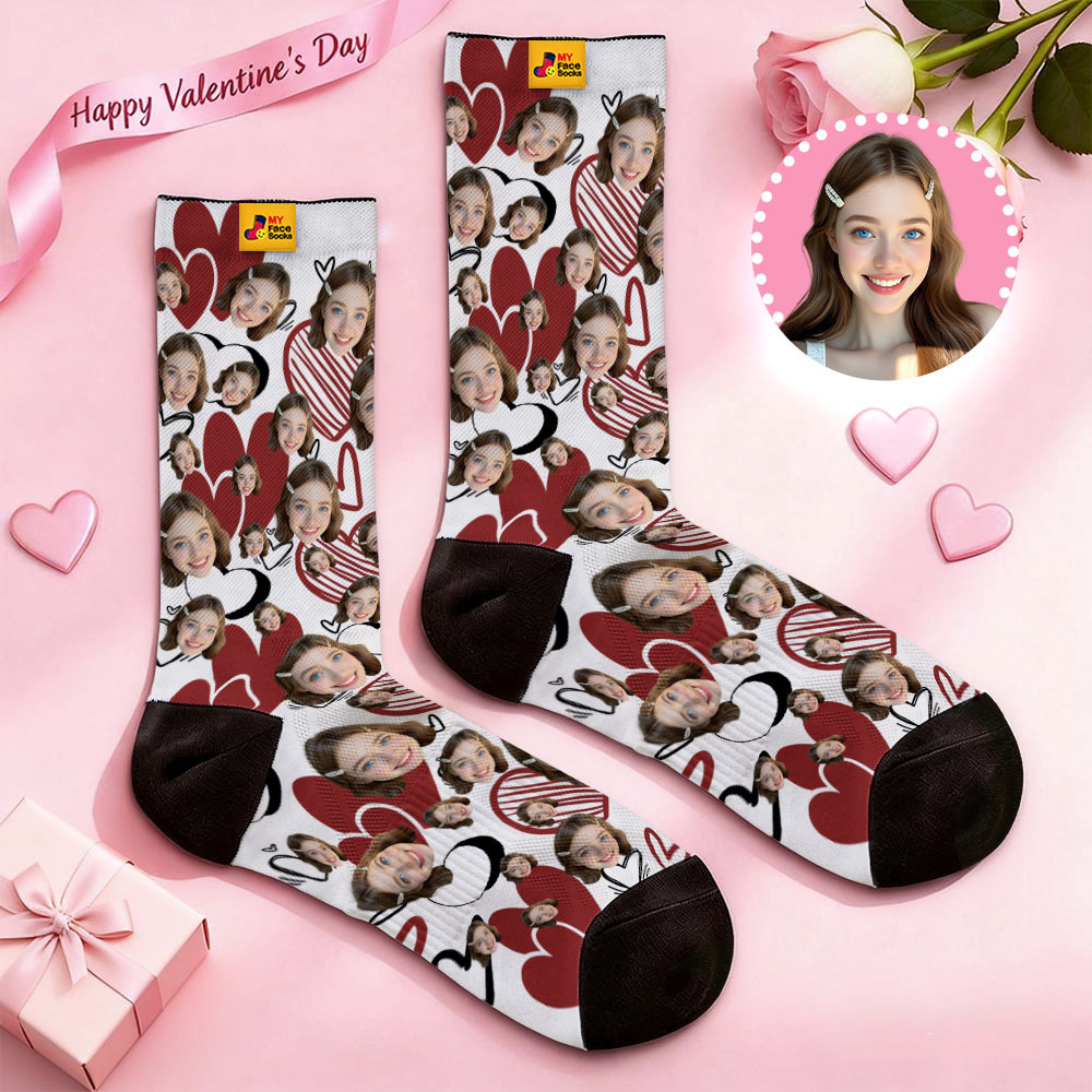 Custom Heart Face Socks Personalized Photo Valentine’s Day Couple Gift - MyFaceSocksAU