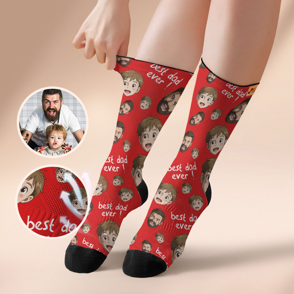 Custom Cartoon Dad Photo Print Socks Colorful Grey Blue Socks Personalized Custom Design Best Fathers Day Gift - MyFaceSocksAU