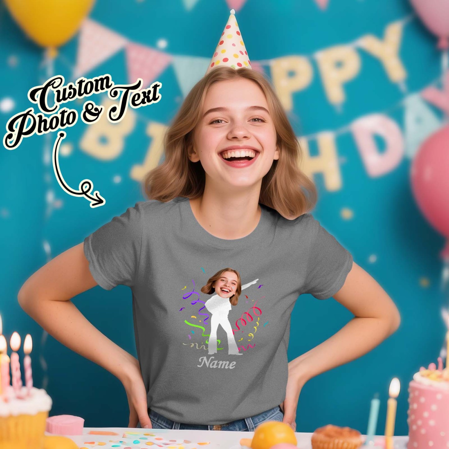 Custom Face Stick Figures Pink Birthday Shirt Photo Shirt Birthday Party Group Shirt Funny Shirt Gift - MyFaceSocksAU