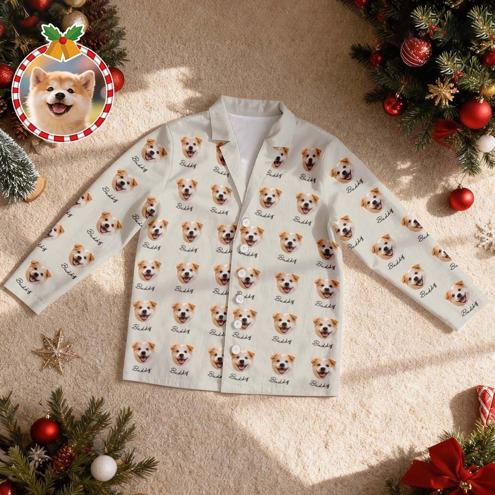 Custom Pet Face Christmas Red Pajamas Personalized Dog Cat Long Sleeve PJs with Name Perfect Holiday Gift for Pet Lovers - MyFaceSocksAU