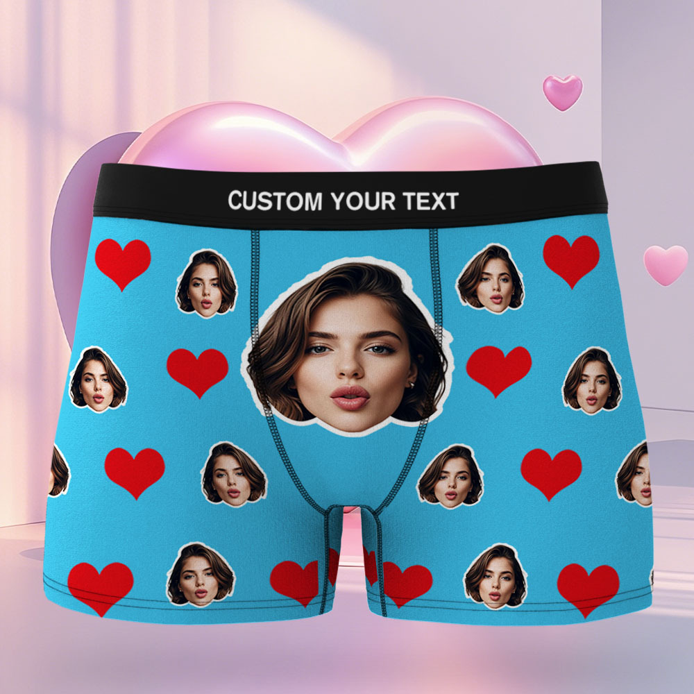 Custom Men's Face Boxer Red Heart Boxers Face Boxer Briefs Personalized Face Boxer Briefs Valentine's Day Underwear Gift - MyFaceSocksAU