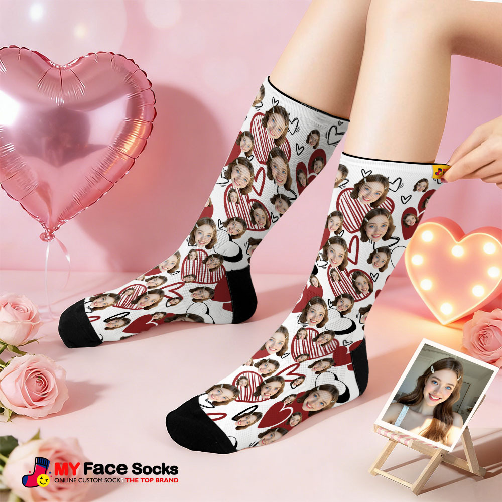 Custom Heart Face Socks Personalized Photo Valentine’s Day Couple Gift - MyFaceSocksAU