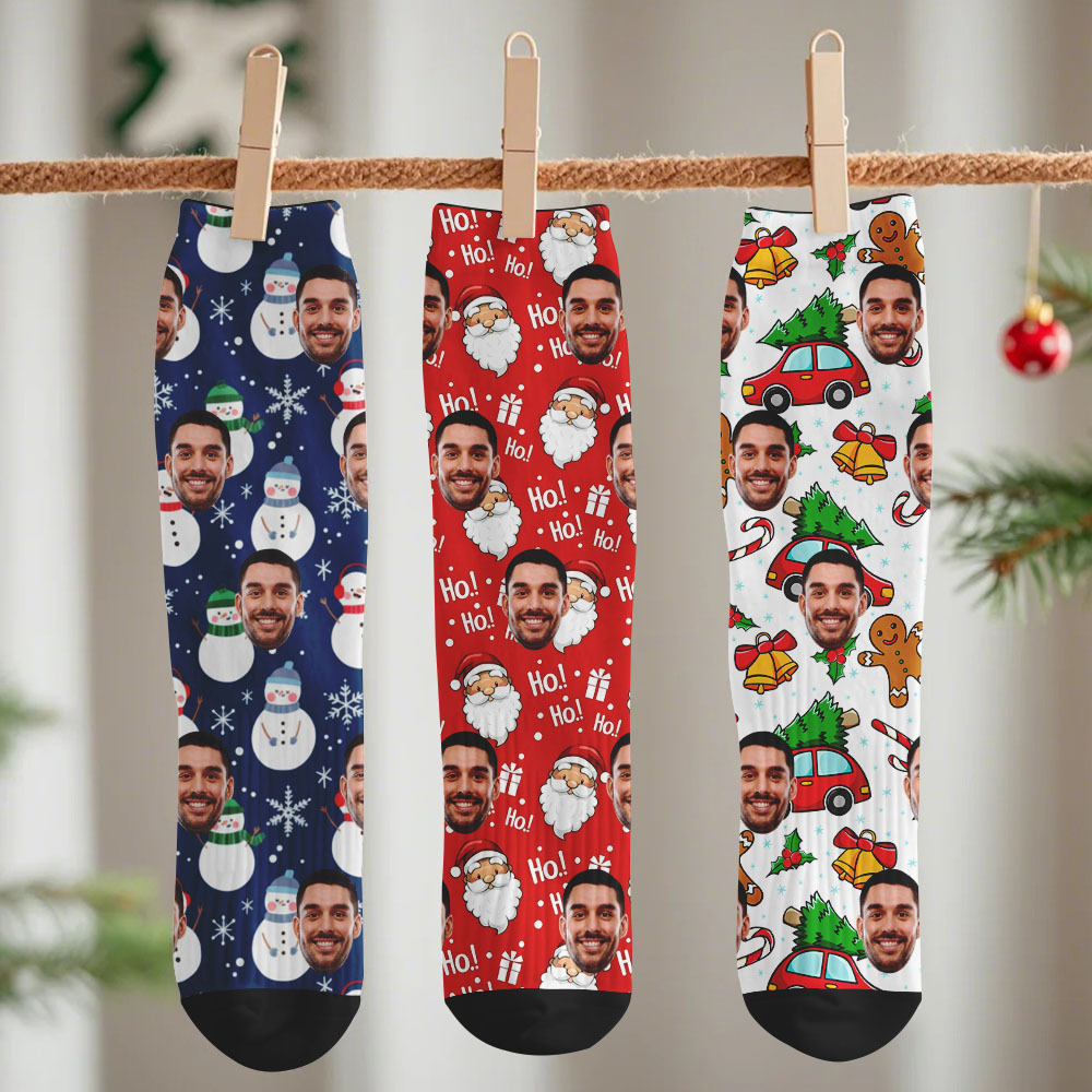 Custom Christmas Socks Personalized Face Socks DIY Socks Background Face Socks Gift For Family Couple - MyFaceSocksAU