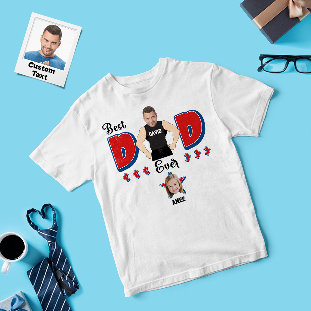 Personalized Muscle Dad Shirt Father's Day Shirt Custom Photo Tshirt Gift Happy Fathers Day Gift - MyFaceSocksAU