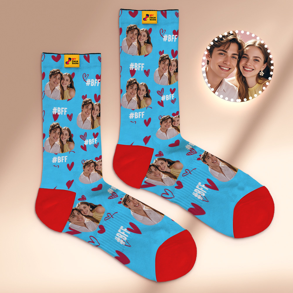 Custom Face Socks #BFF Add Multiple Photos Gift for Besties Personalized Face Socks - MyFaceSocksAU