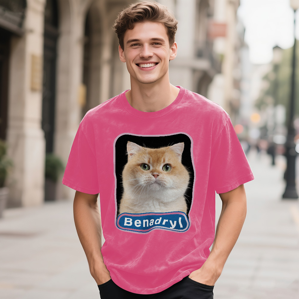 Custom Face Funny Cat Meme T-Shirt Vintage Graphic Tee with Your Photo and Text Retro 90s Style Cat Lover Shirt Unisex Pet - MyFaceSocksAU