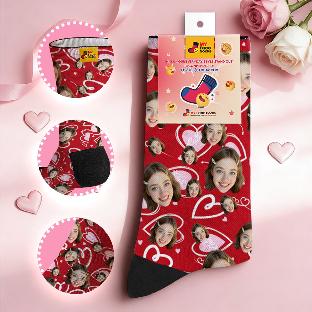 Custom Heart Face Socks Personalized Photo Valentine’s Day Couple Gift - MyFaceSocksAU