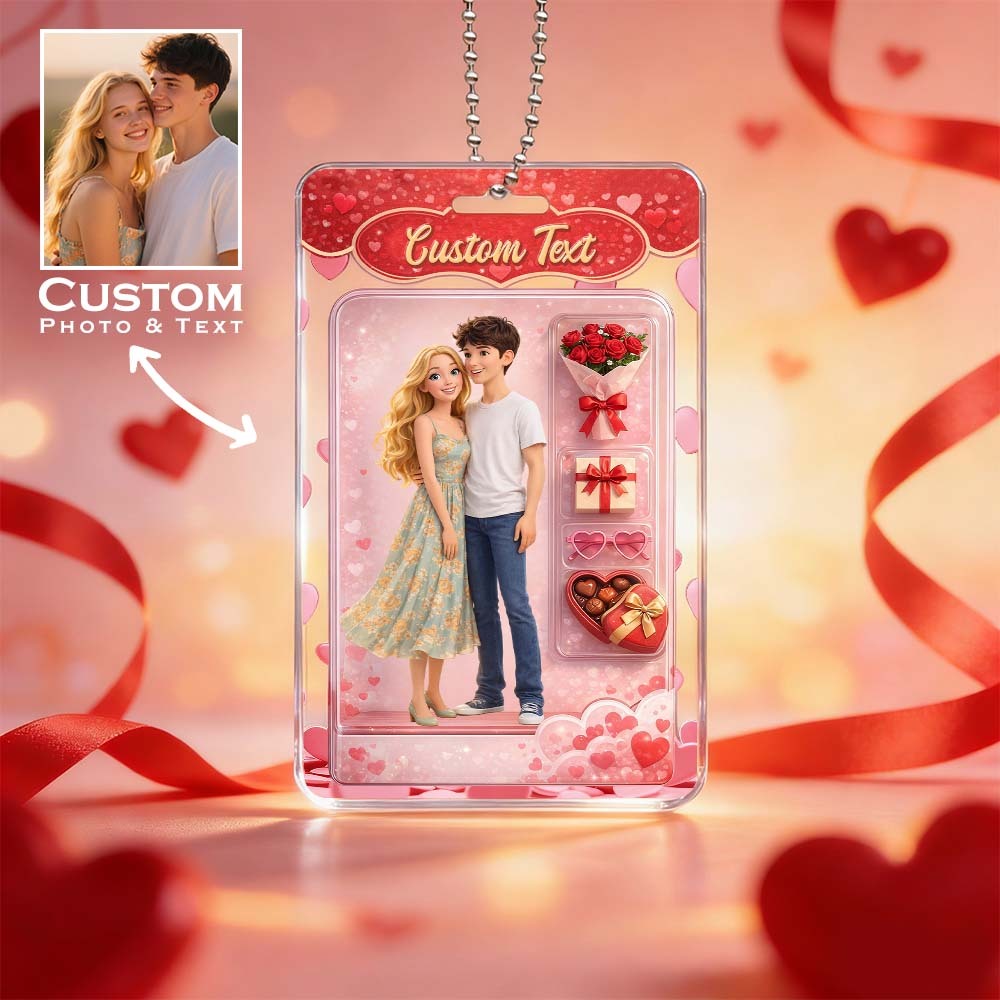 Custom Valentine's Day Gifts Personalized Acrylic Car Hanger Gift Packaging Style Art Gift for Lover 2D Printed Flat Design - MyFaceSocksAU