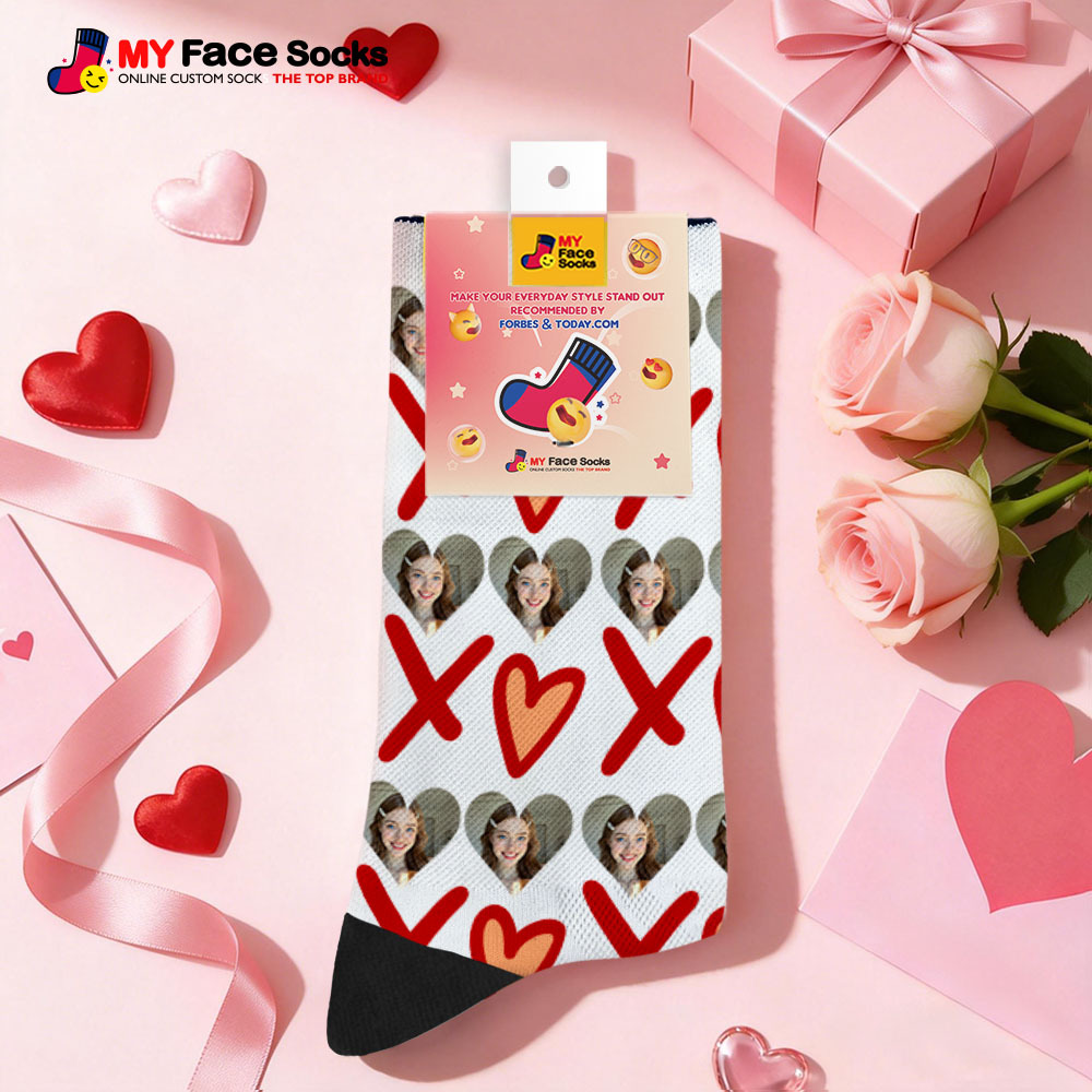 Personalized Red Lips Face Socks Valentine Themed Socks Custom Face Socks Couple Gift - MyFaceSocksAU