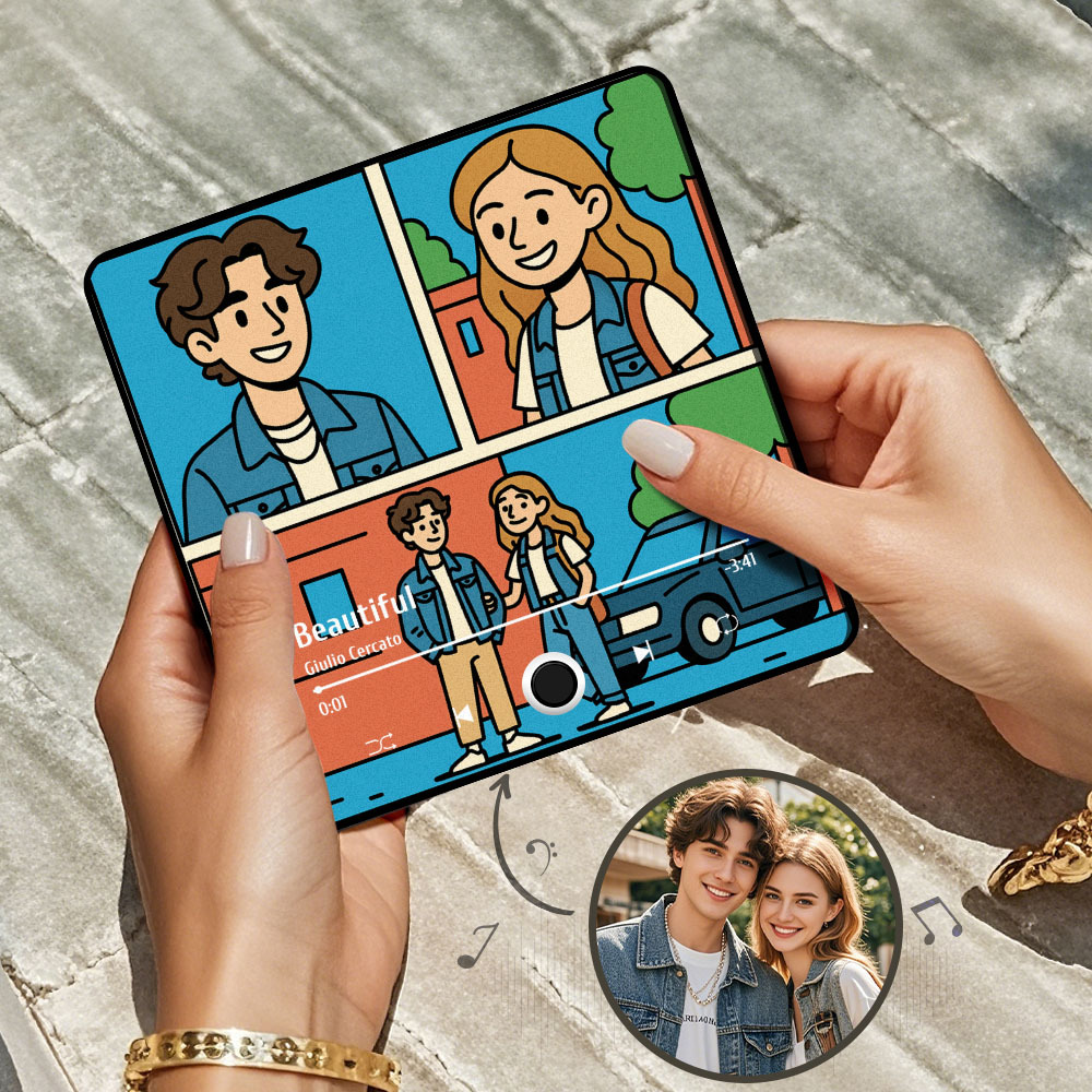 Custom Cartoon Portrait Figurine  Real Person to Comic Style Fridge Magnet Music Can Be Played Without Cell Phone Music Cartoon Poster Fridge Magnet - MyFaceSocksAU