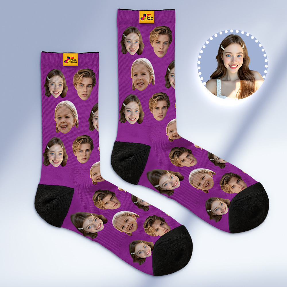 Custom Face Socks Personalized Socks with Faces Photo Blue Funny Gift Photo Family Socks - MyFaceSocksAU