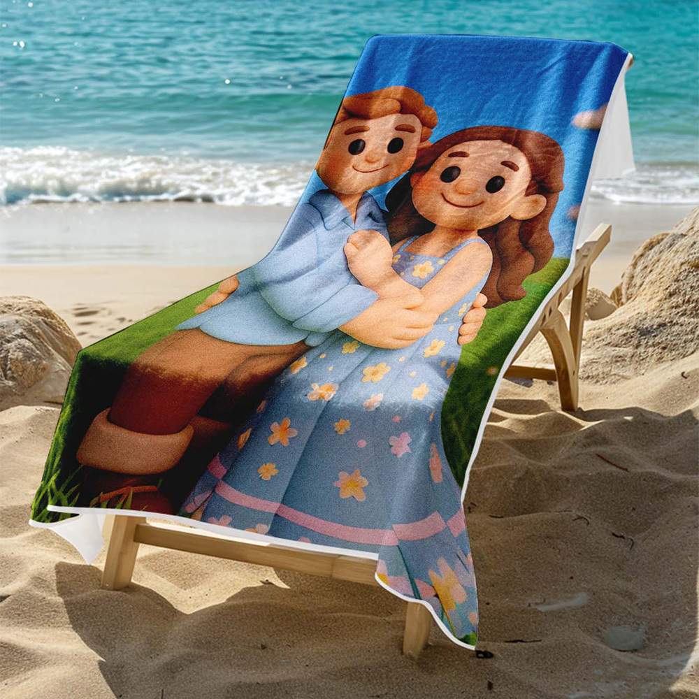 Personalized Cartoon Photo Beach Towel Perfect for Family Outings Gift Idea - MyFaceSocksAU