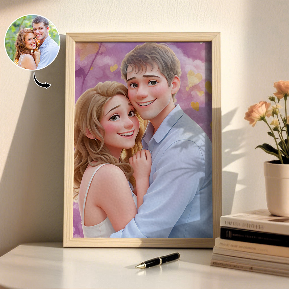 Custom Cartoon Photo Wooden Frame Decorations Romantic Decor Plaque Gifts for Family - MyFaceSocksAU