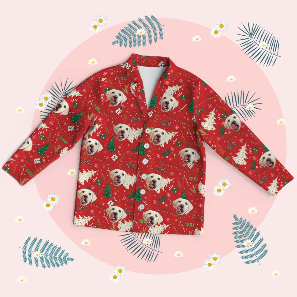 Personalized Pet Lover Face Long Sleeve Sleepwear Christmas Face Pajamas Personalized Photo Blue Santa Pajamas Gift - MyFaceSocksAU