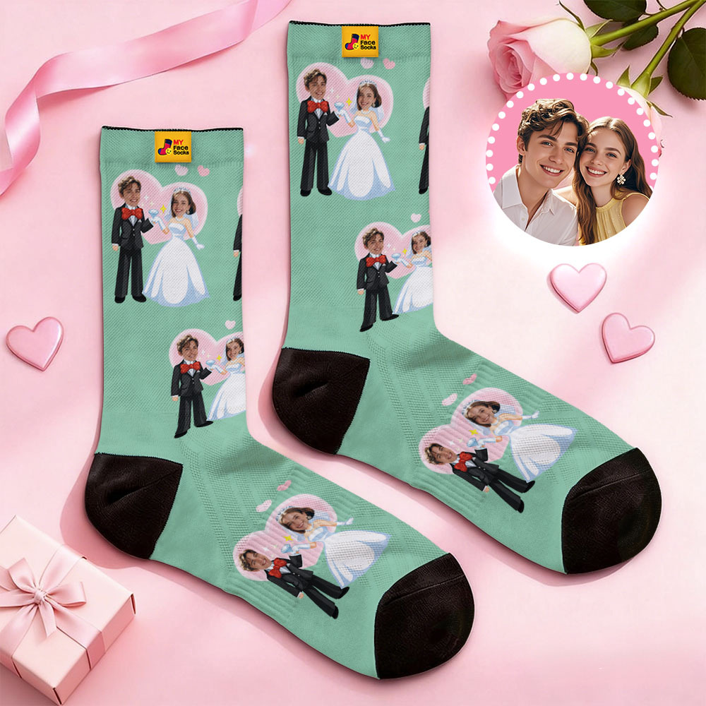 Custom Wedding Theme Purple Face Socks Personalized I Love You Valentine Day Socks with Photo Cute Couple Gift - MyFaceSocksAU