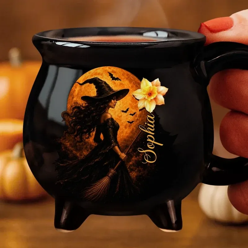 Halloween Cauldron Mug 12oz – Personalized Witch-Themed Coffee Cup for Gifts, Spooky Season Decor & Cozy Evenings - MyFaceSocksAU