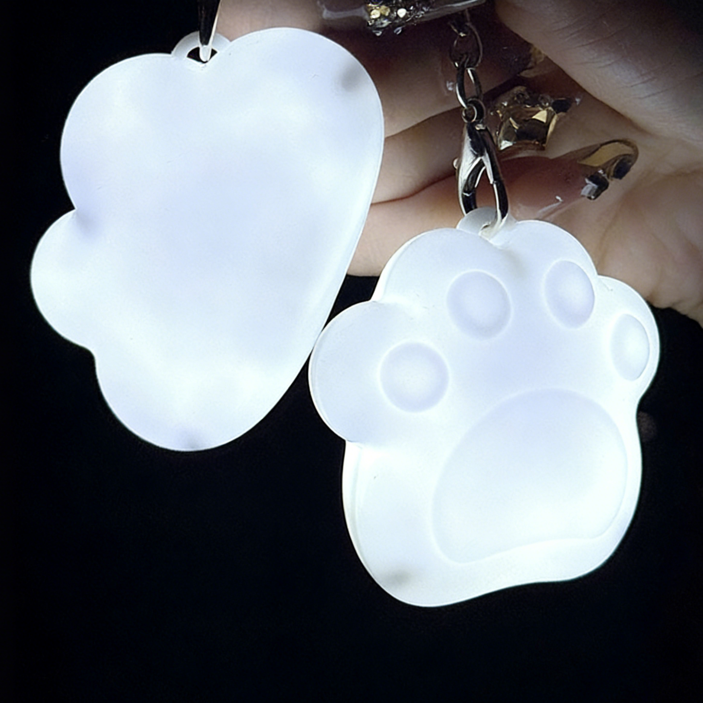 Cute Cat Paw Light Keychain Rechargeable Mini Bag Charm with Double Chain White Cat Paw Design - MyFaceSocksAU
