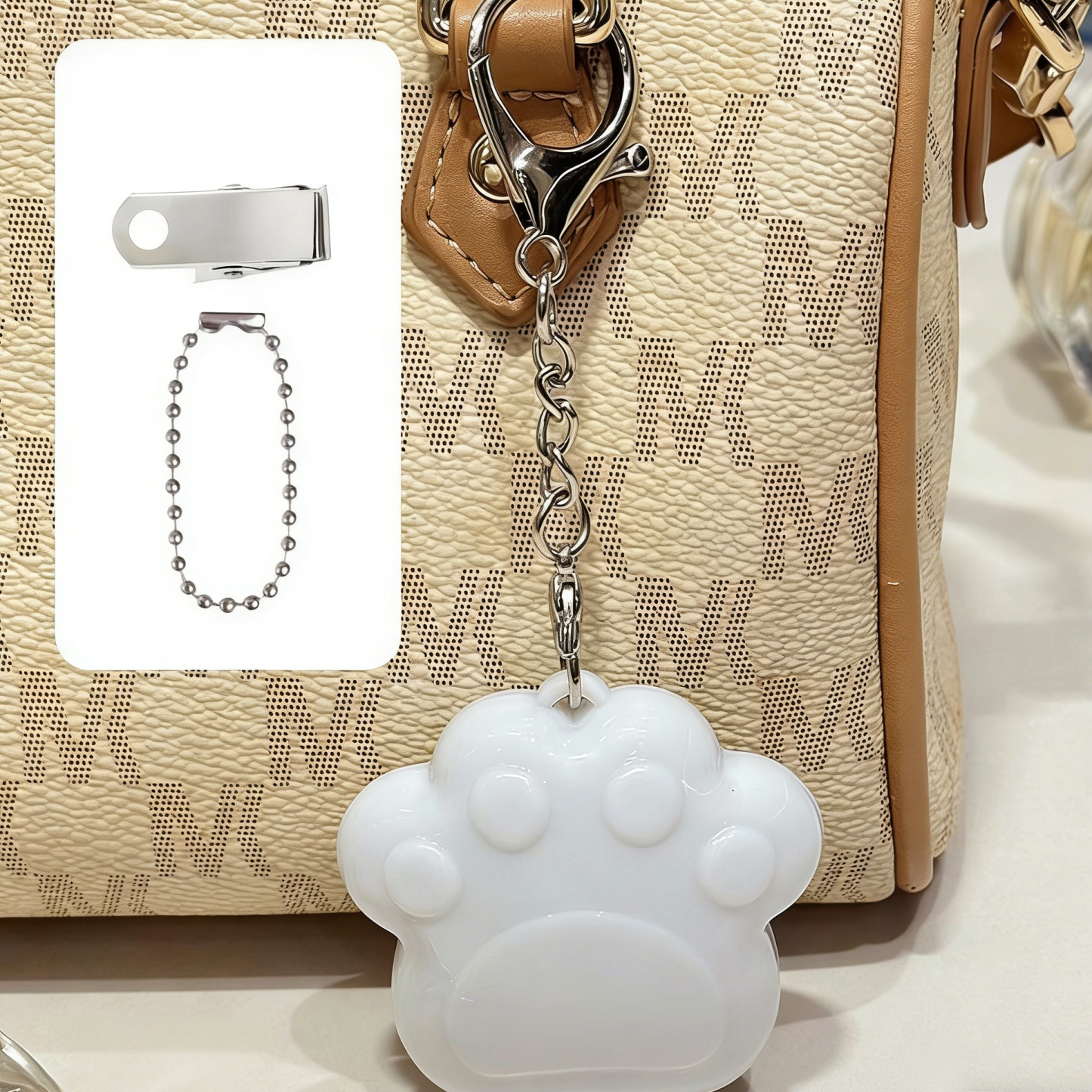 Cute Cat Paw Light Keychain Rechargeable Mini Bag Charm with Double Chain White Cat Paw Design - MyFaceSocksAU