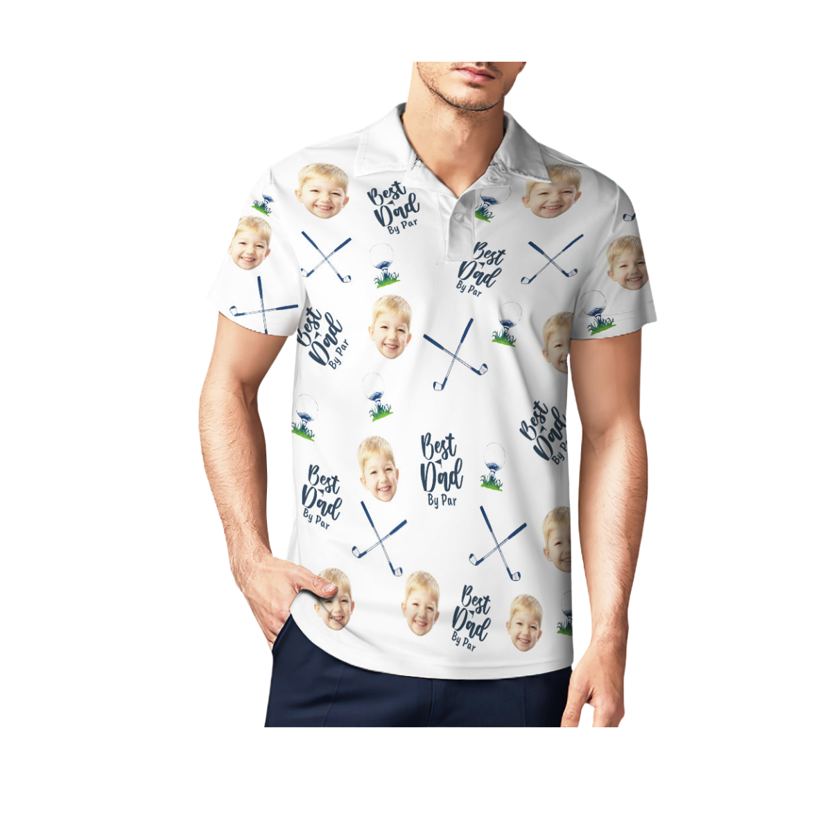 Best Dad By Par - Personalized Photo Polo Shirt Fathers Day Polo Gift
