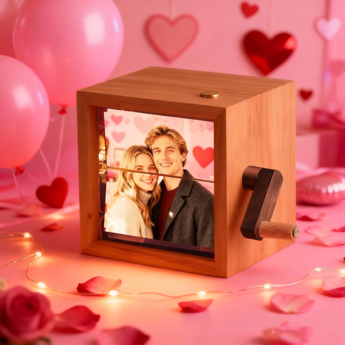 Christmas Gift Personalized Photo Flipbook Frame Animation Machine Mechanical Hand-cranked Flipbook Box Photo Album with Light Black Walnut Anniversary Gifts Idea