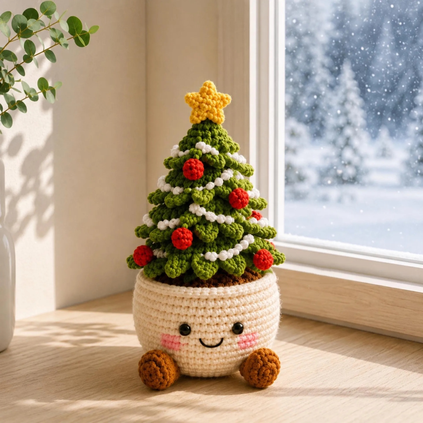 Handmade Crochet Christmas Potted Plant Decor – Festive Desk Ornament Gift for Home, Office & Holiday Parties - MyFaceSocksAU