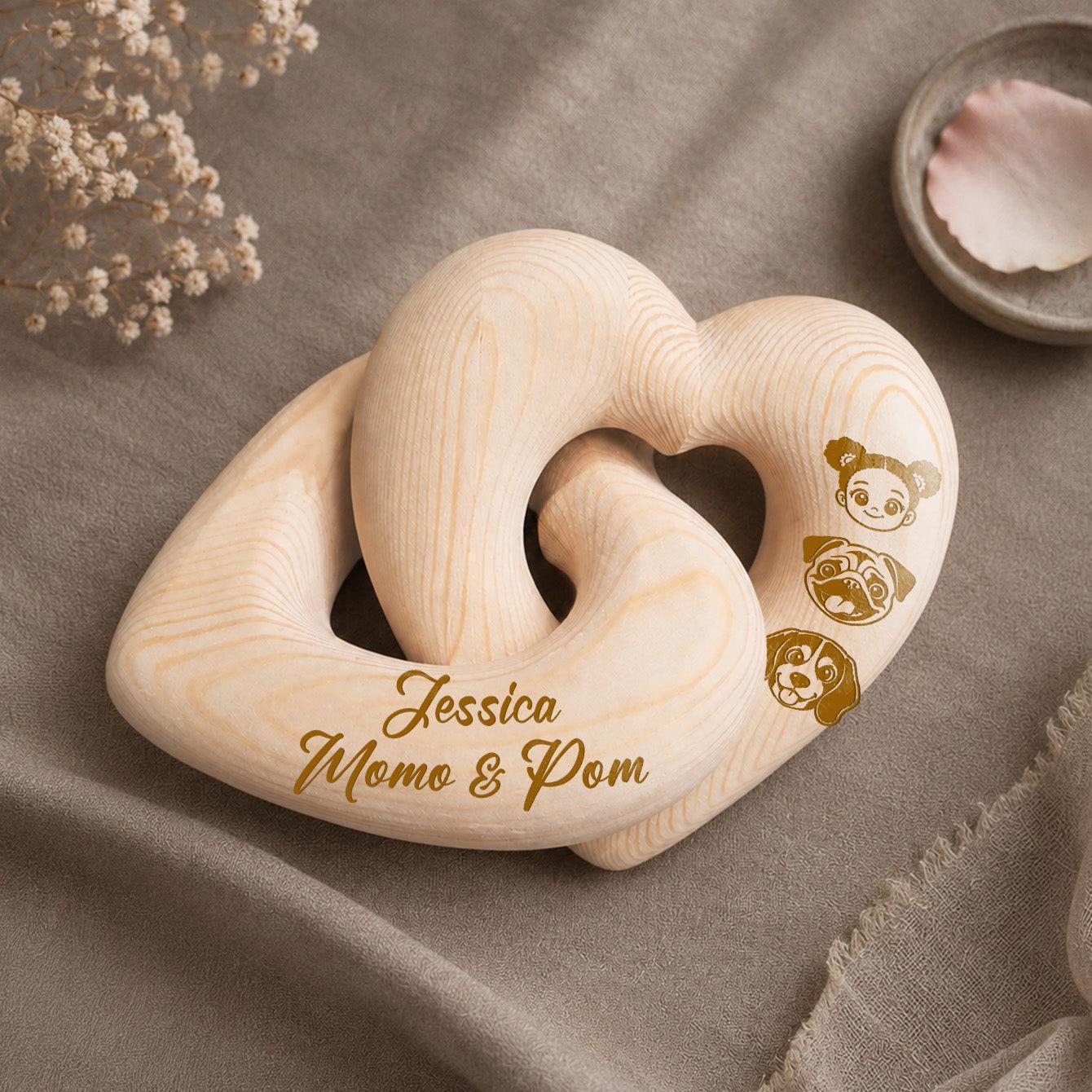 Custom Photo Cartoon Line Art - Personalized Wooden Heart Sculpture - Special Gift For Family Members, Pet Lover, Couple - MyFaceSocksAU