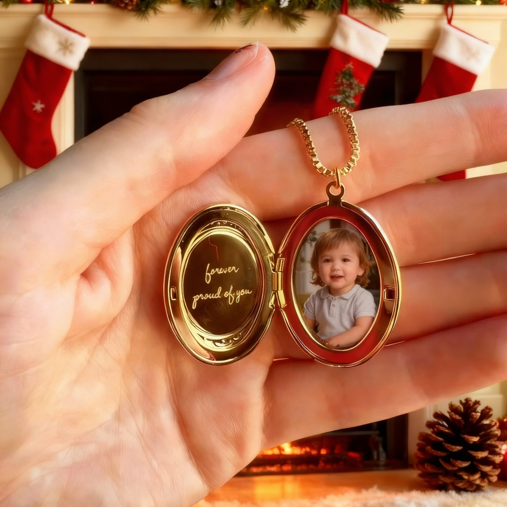 Custom Birth Flower Locket Necklace with Photo Personalized Engraved Bouquet Keepsake Memorial Christmas Valentine Gift - MyFaceSocksAU