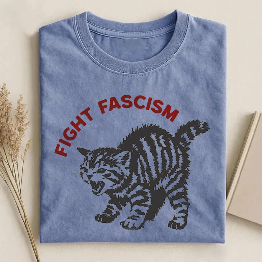 Fight Fascism Tabby Cat T-Shirt – Bold Statement Tee for Activists & Gift Givers This Holiday - MyFaceSocksAU