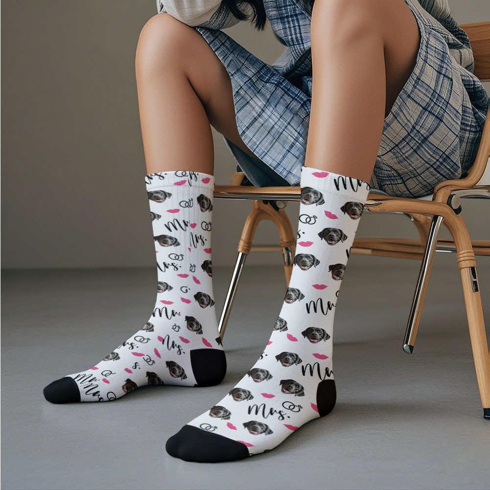 Custom Full Face Socks Mrs Cute Socks Personalized Photo Custom Design Best Gift Idea - MyFaceSocksAU