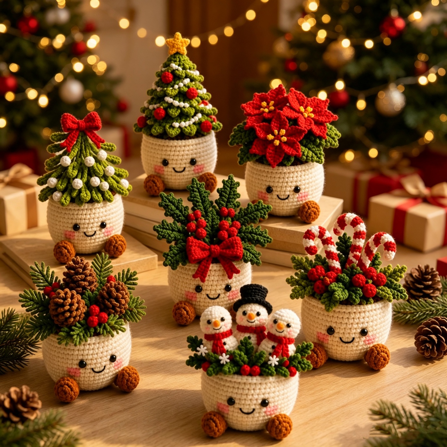Crochet Christmas Plant Pot Cover – Handmade Holiday Decor for Home & Office - MyFaceSocksAU