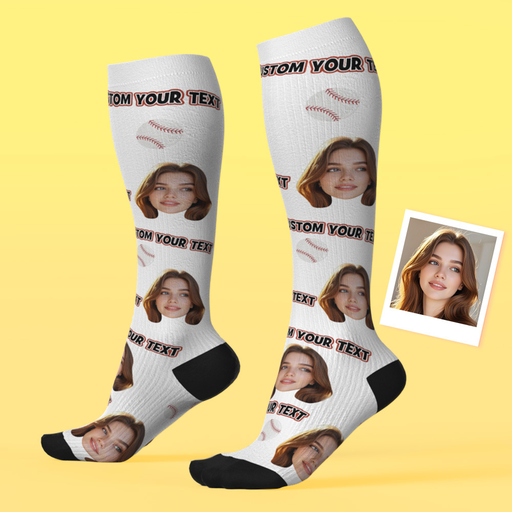 Custom Knee High SocksPhoto and Text White Upgrade Custom Breathable Knee-high Compression Socks - MyFaceSocksAU