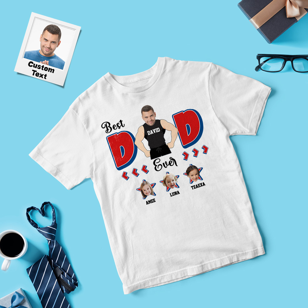 Personalized Muscle Dad Shirt Father's Day Shirt Custom Photo Tshirt Gift Happy Fathers Day Gift - MyFaceSocksAU