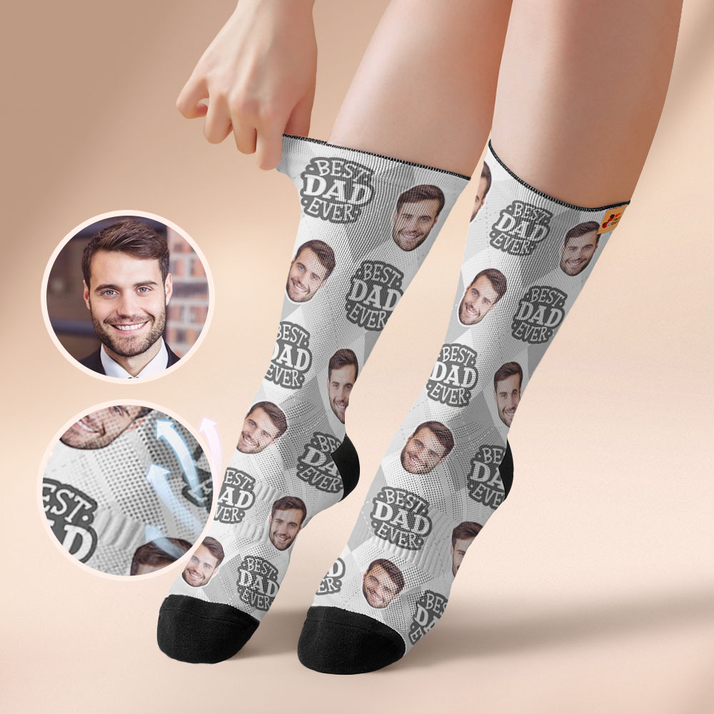 Custom Best Dad Ever Blue Photo Print Socks Colorful  Dad Socks Personalized Custom Design Best Fathers Day Gift - MyFaceSocksAU