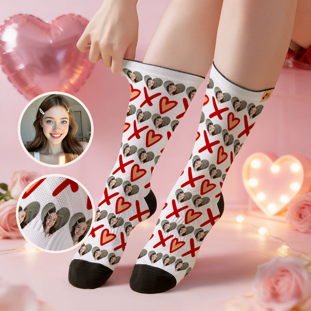 Personalized Red Lips Face Socks Valentine Themed Socks Custom Face Socks Couple Gift - MyFaceSocksAU