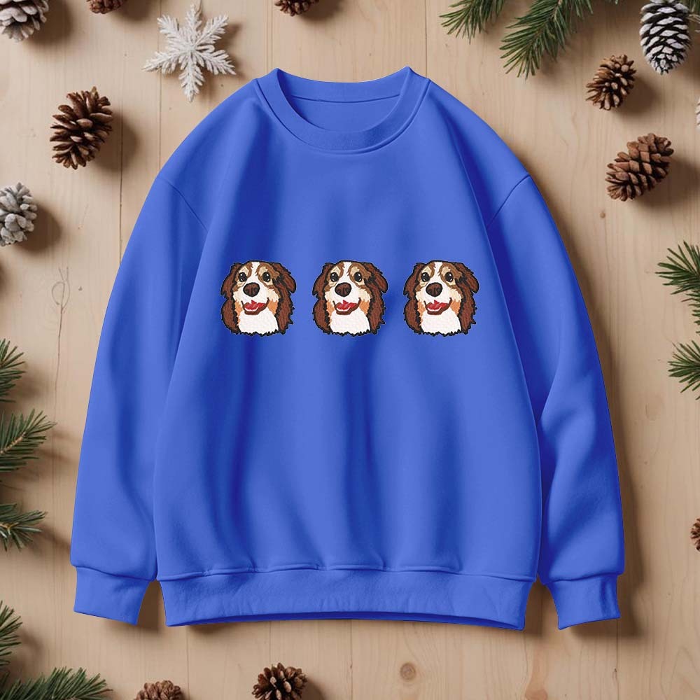Custom Embroidered Sweatshirt With Pet Portrait Christmas Gifts Embroidery Effect for Dog Lovers - MyFaceSocksAU
