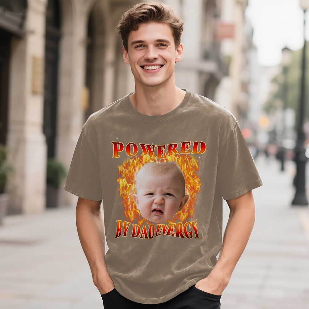 Personalized Photo Vintage T-Shirt Funny Fathers Day Gift for Dad, Retro Washed 90s Graphic Tee Kids Cute Custom Shirt - MyFaceSocksAU