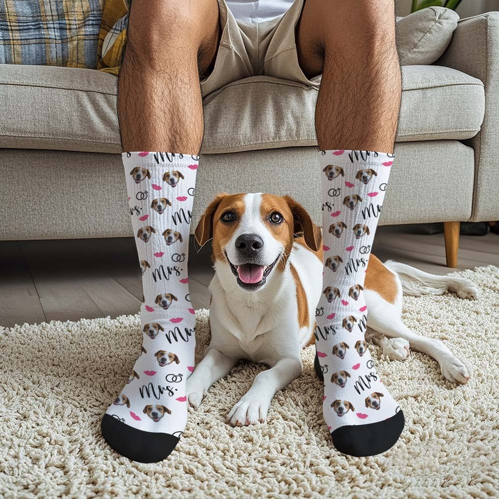 Custom Full Face Socks Mrs Cute Socks Personalized Photo Custom Design Best Gift Idea - MyFaceSocksAU
