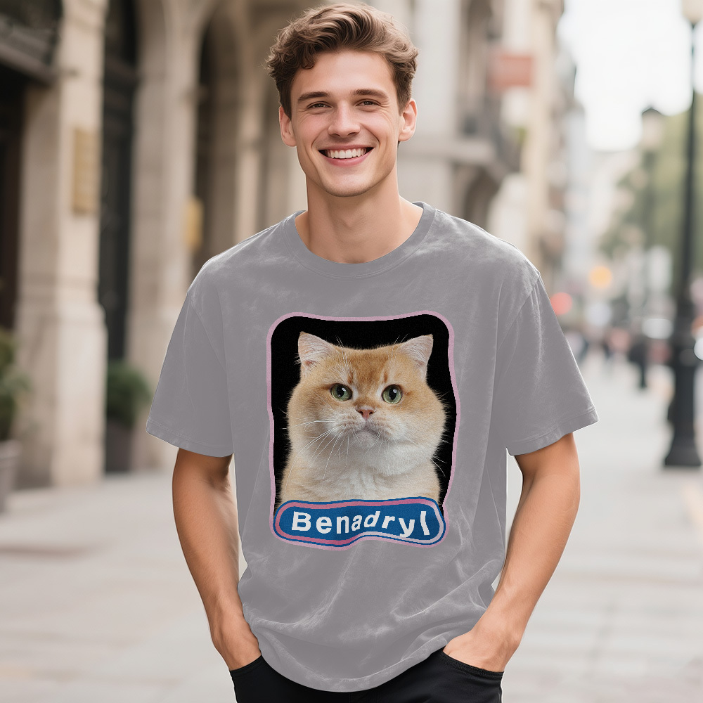 Custom Face Funny Cat Meme T-Shirt Vintage Graphic Tee with Your Photo and Text Retro 90s Style Cat Lover Shirt Unisex Pet - MyFaceSocksAU