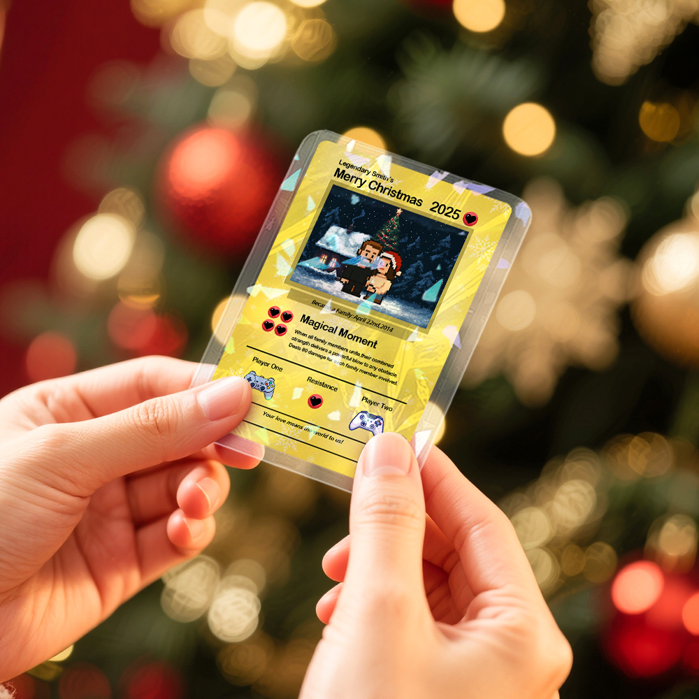 Custom Merry Christmas Card Present for Family Turn Your Photo into a Unique Collectible Pixel Man Style Card Xmas Gift - MyFaceSocksAU