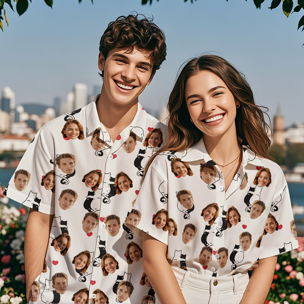 Custom Couple Face Hawaiian Shirt Cute Position Shirt Personalized Couple Hawaiian Shirt With Face Photo Hawaiian Shirt Anniversary Gift Idea - MyFaceSocksAU