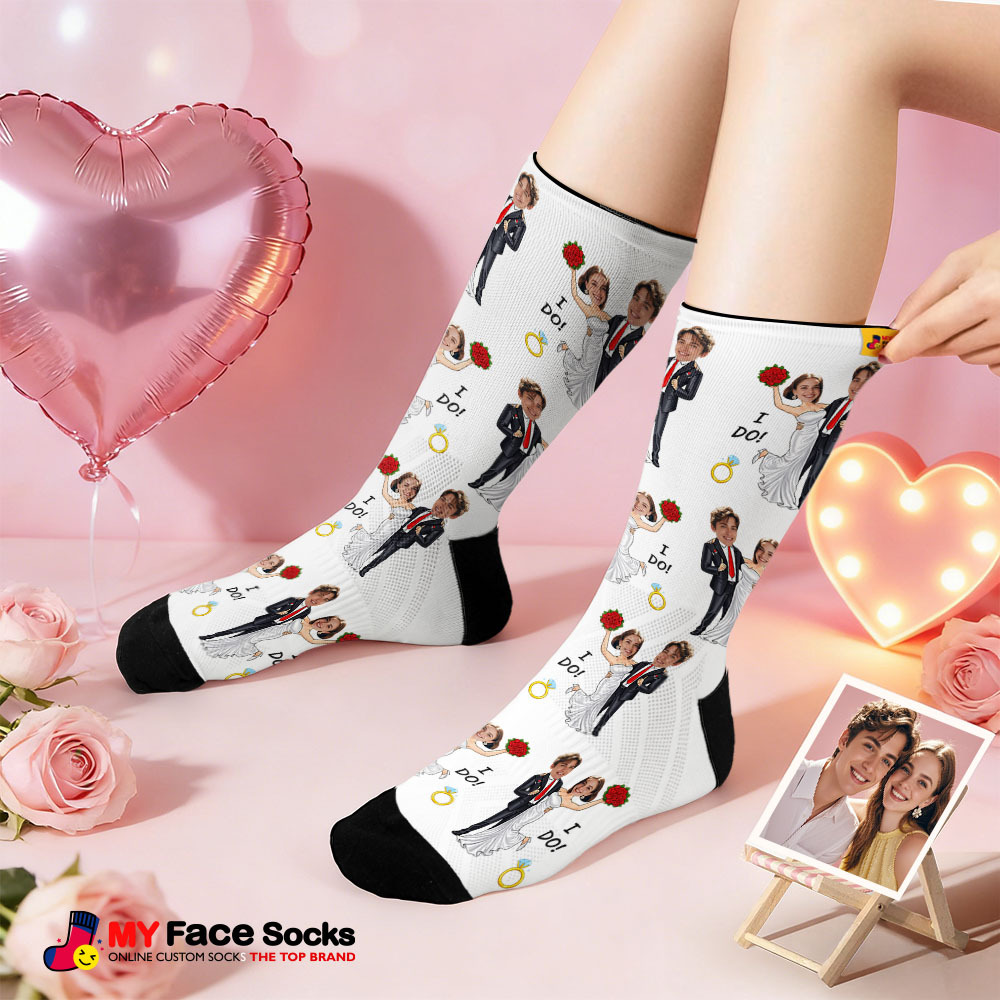 Custom Wedding Theme Purple Face Socks Personalized I Love You Valentine Day Socks with Photo Cute Couple Gift - MyFaceSocksAU
