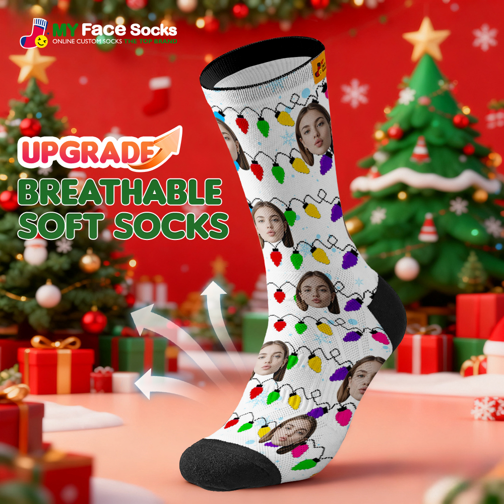 Custom Multicolor Christmas Light Socks Personalized Socks  Perfect Family Holiday Gift Christmas Socks Gift - MyFaceSocksAU