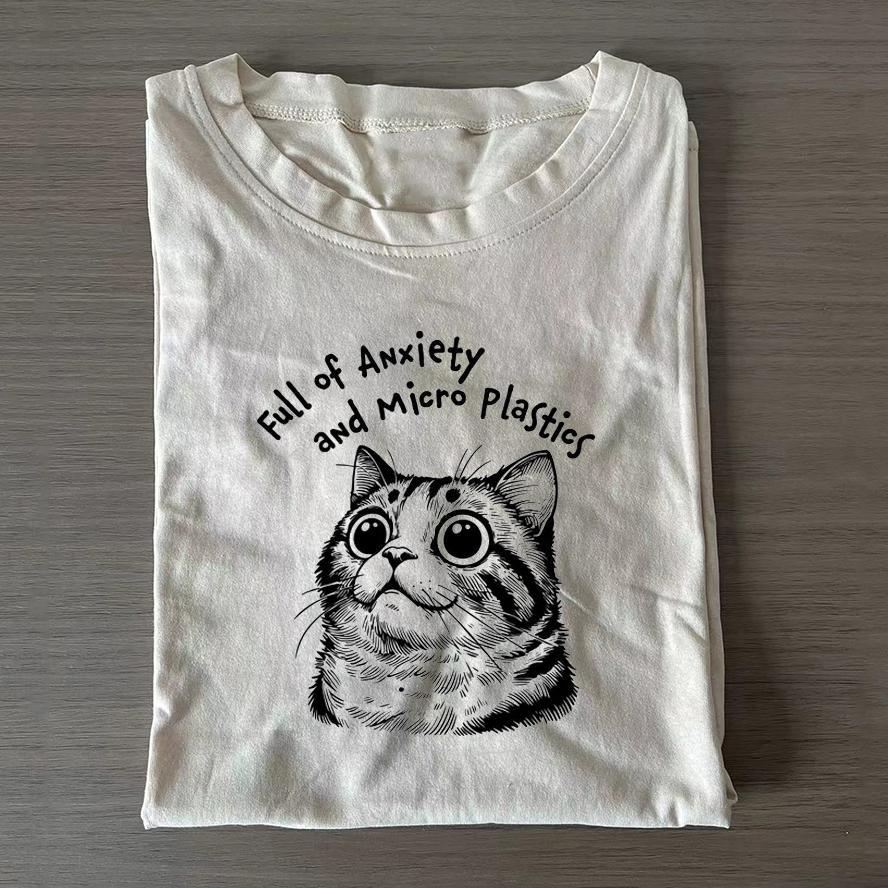 Anxiety & Microplastics Cat T-Shirt – Funny Gift for Eco-Conscious Friends This Holiday - MyFaceSocksAU