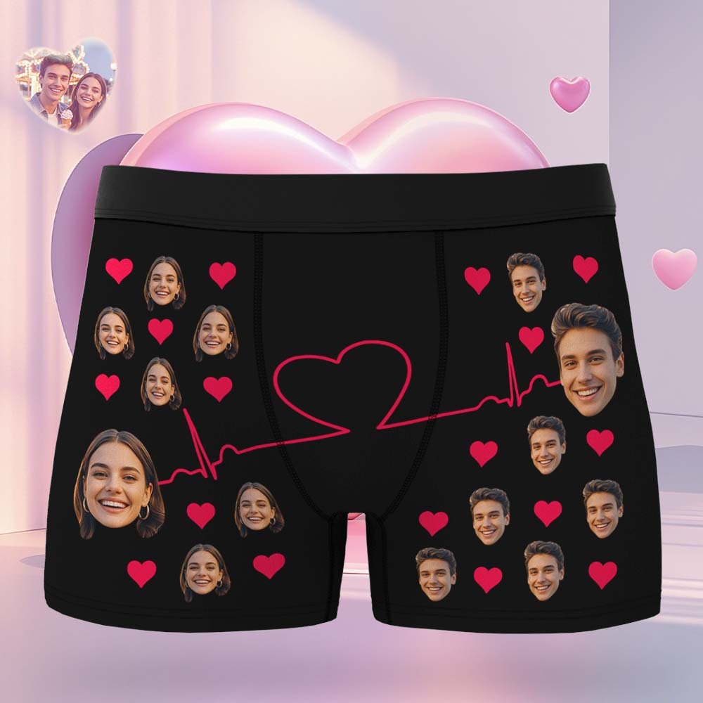 Personalized Face Men's Boxer Underwear Face Couple Heart Boxer Gift Custom Photo Funny Men's Boxer Briefs Valentine Gift - MyFaceSocksAU
