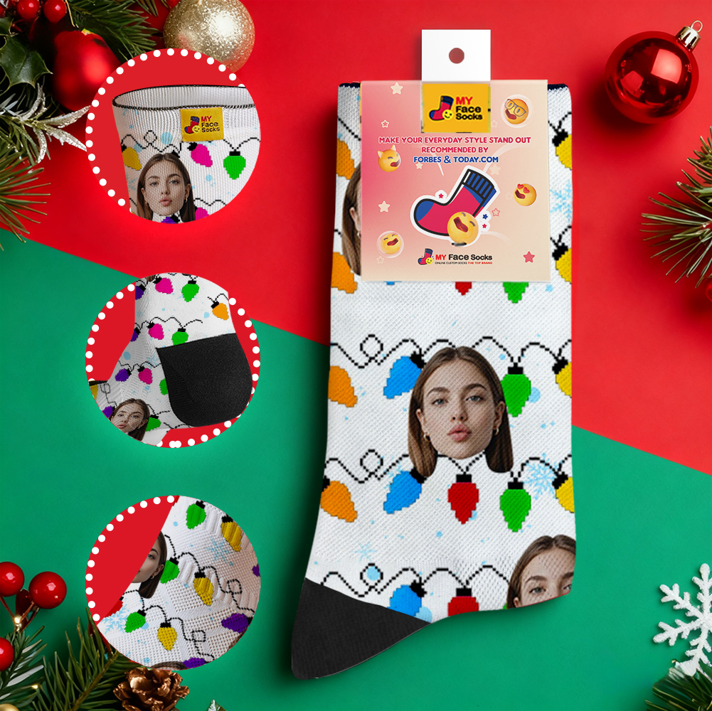 Custom Multicolor Christmas Light Socks Personalized Socks  Perfect Family Holiday Gift Christmas Socks Gift - MyFaceSocksAU