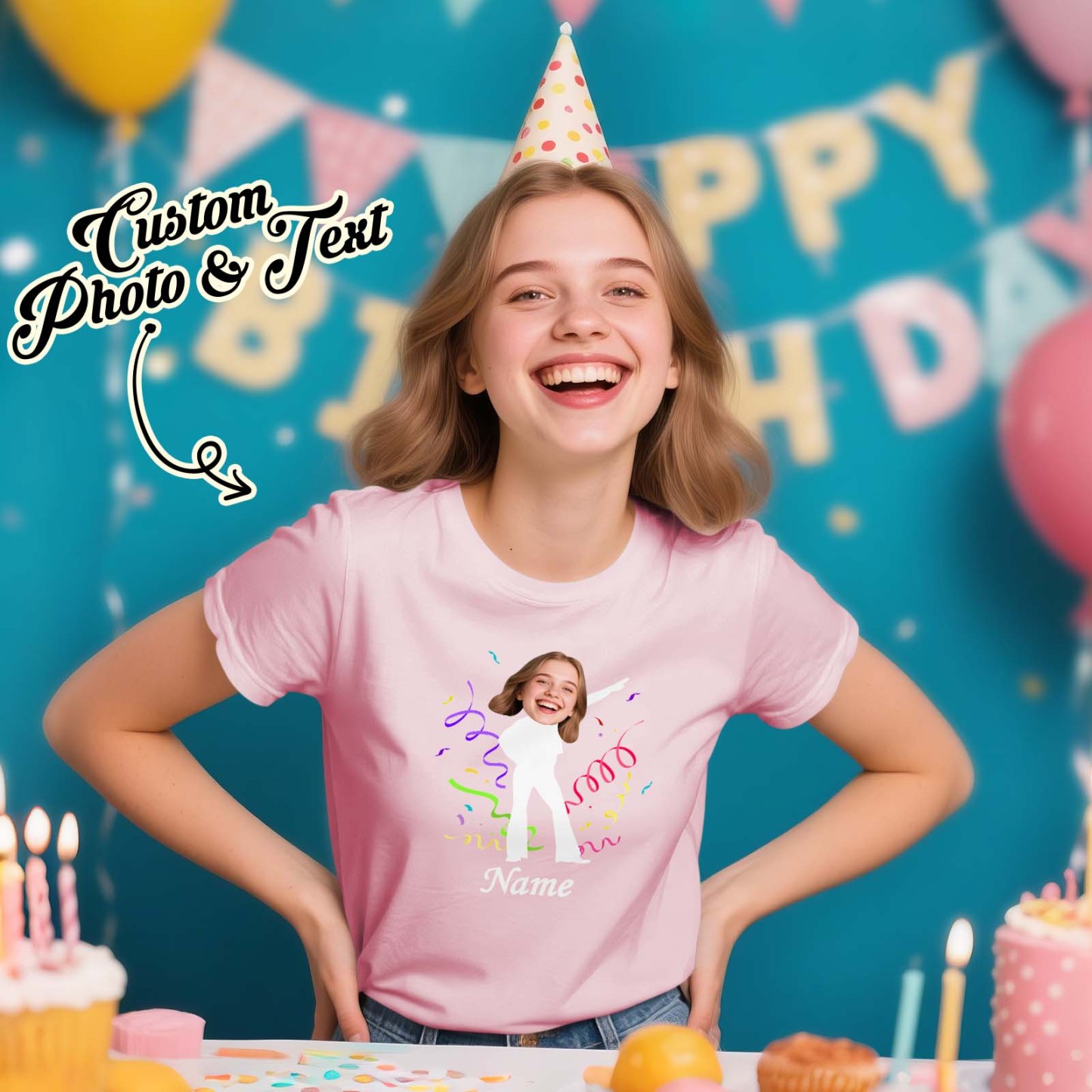 Custom Face Stick Figures Pink Birthday Shirt Photo Shirt Birthday Party Group Shirt Funny Shirt Gift - MyFaceSocksAU